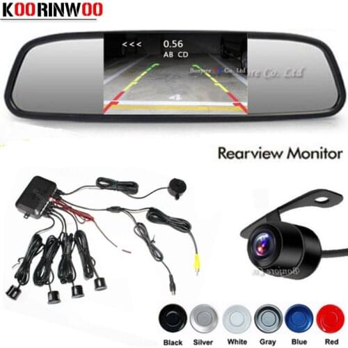 Koorinwoo Parktronic Dual Core Car Parking Sensor 4 Probe Reverse Backup Radars Rear View Camera 4.3 Mirror Monitor Car-detector