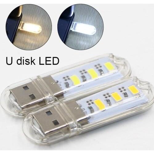 Portable LED night light U Disk Shape 3LEDs 5V USB Mini Light Keyboard Laptop Reading Lamp mobile power for PC Desktop