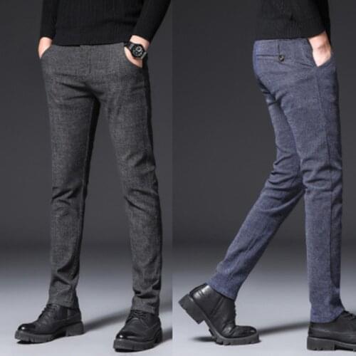 2020 Korean Style Casual Pants Mens All-match Stretch Small Straight Trousers Sanded Fashion Spring Autumn Men Trousers