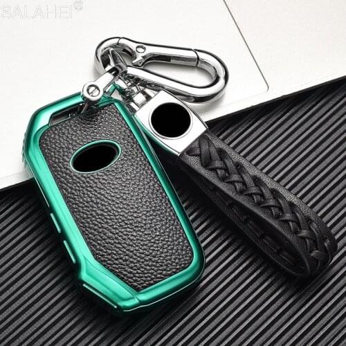 Luxury Leather+TPU Full Cover Remote Car Key Case Shell KeyChain For KIA Sportage R GT Stinger GT Sorento Cerato Forte 2018 2019