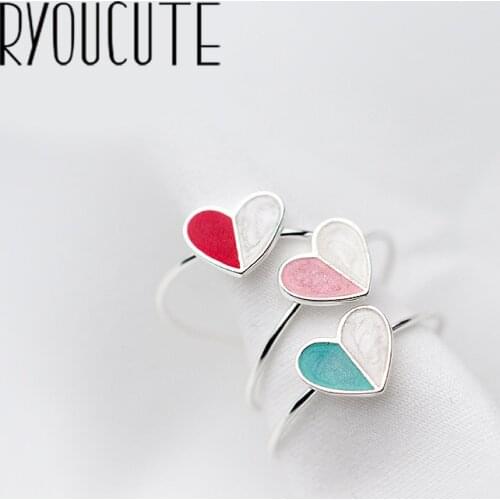 RYOUCUTE 100% Real Silver Color Jewelry Fashion Big Colorful Heart Rings for Women Bijoux Statement Antique Ring Anillos