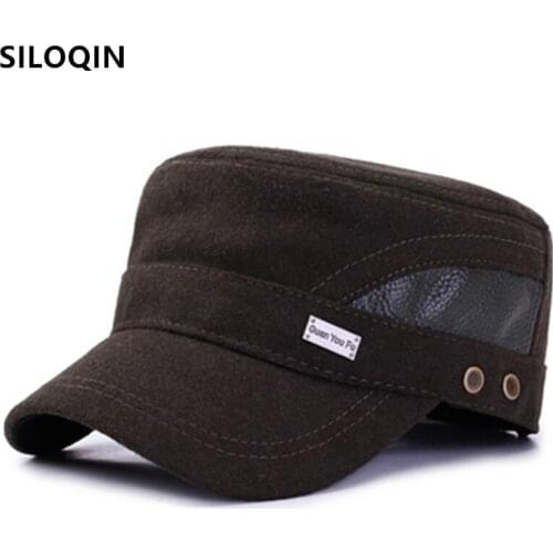 SILOQIN Adjustable Size Men Flat Cap Winter Warm Earmuffs Caps New Thermal Military Hats Snapback Cap Mens Cap Casual Navy Hat