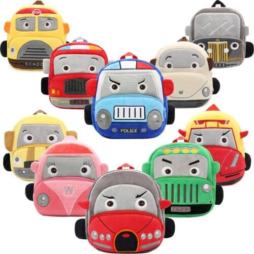 Tayo Racing Car Fire Truck Police Jeep Cute Plush Backpack Toys Vintage Wagon Beetle Cartoon Kids' Schoolbag Kindergarten Bags