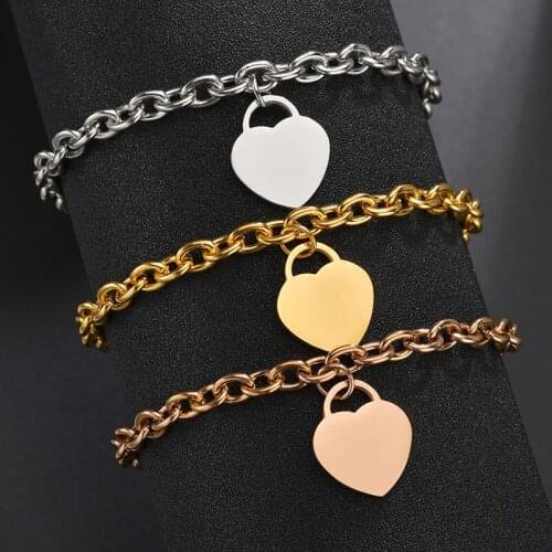 TJP 316L Stainless Steel Love Heart Bracelets For Women Party Gift Fashion Joyas de Chain Charm Bracelets Jewelry Wholesale