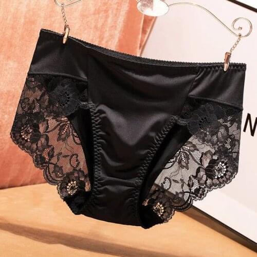 Plus Size Womens Underpants Sexy Lace Floral Mid Rise Panties Comfortable Underwear Elasticity Briefs Female Intimates L XXL 3XL