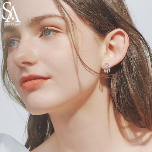 SA SILVERAGE 925 Sterling Silver Dreamcatcher Tassel Drop Earrings Woman 925 Silver AAA Zirconia Long Earrings Fashion Earring