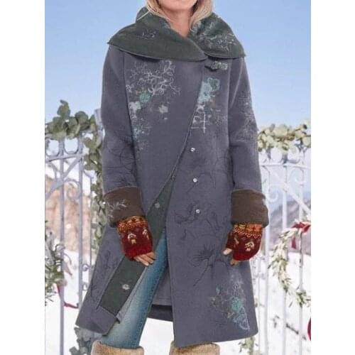 2020 Autumn Winter Women Print Woolen Hooded Coat Cardigan Sweater Lady Thick Soft Fashion Jacket Long Plus Size Overcoat