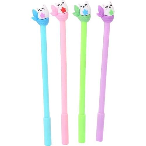 1 PC New Creative Cartoon Animal Fish Tail Cat Gel Pens 0.5mm Black Ink Pen For Kids Novelty Stationery School Supplies