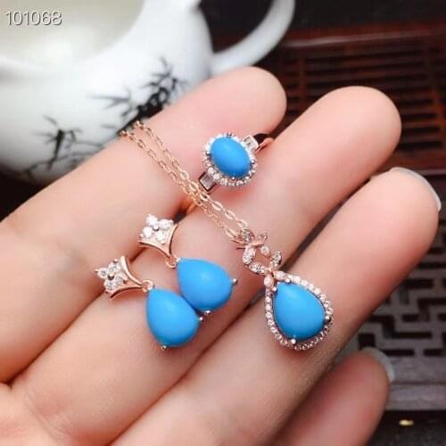 100% Natural and Real Turquoise Set 925 sterling silver 1pc Turquoise Ring,2pcs Turquoise Earring,1pc Turquoise Pendant