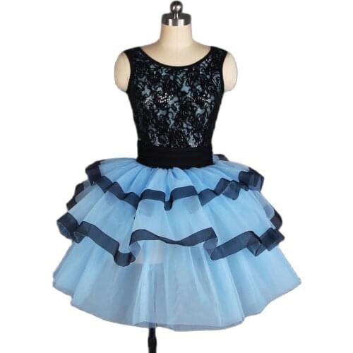 Spandex Leotard With Black Stretch Sequin Lace Bodice Ballet Tutu Romantic Dance Costume Stage Ballet Tutu