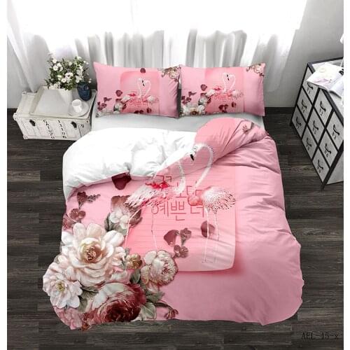 3D Luxury Bedding Set Queen/KingSize Comforter/Quilt/Blanket Case Duvet Cover Pillowcases Grinding MAO Nordic White Flamingo