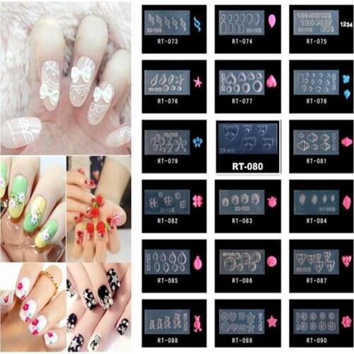 3D Carving Silicone Mold Nail Stamping Camellia/Shell/Bow Tie Pattern DIY UV Gel Acrylic Crystal Nails Template RT072-RT139