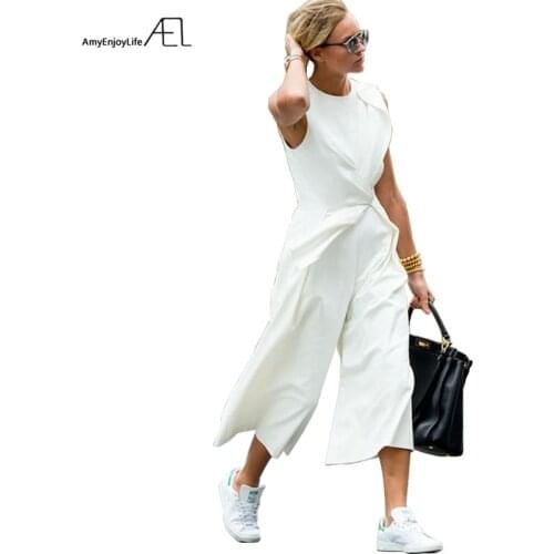 AEL White Ankle-Length Pants Empire Waist Asymmetrical Vest Conjoined Pants 2017 Casual Fashion Women Clothing Elegant Slim
