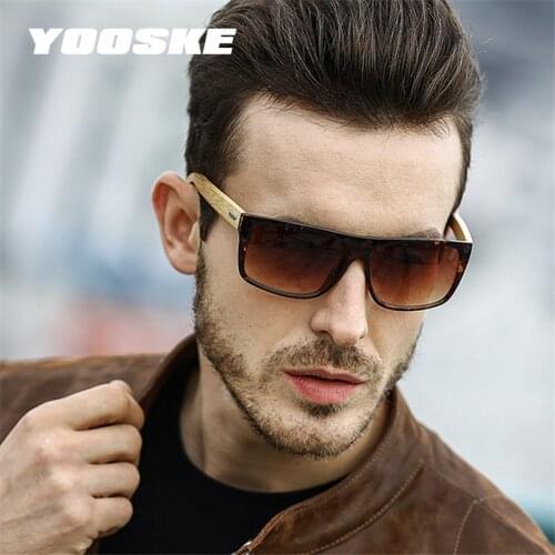 YOOSKE Wood Sunglasses Men Vintage Wooden Legs Square Sun Glasses for Man Driver High Quality Driving Sunglass Goggles UV400