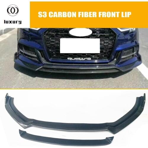 S3 Carbon Fiber Front Bumper Lip Protector for Audi A3 S-line & S3 Only 2017 2018 2019 Auto Racing Car Front bumper Spoiler