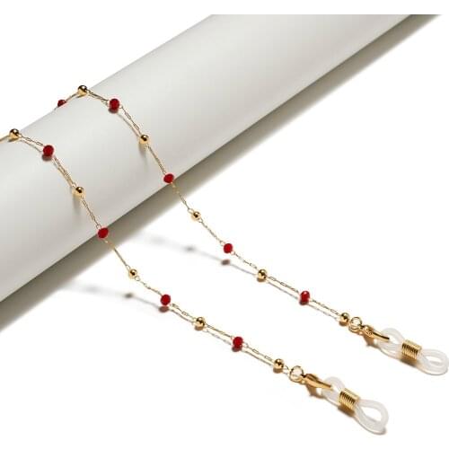 2020 Gold Color Red Crystal Beaded Eyeglass Strap Reading Glasses Spectacles Sunglasses holder Eyewear Eyeglass Chain Jewelry