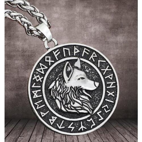 Round Vintage Nordic-Viking Pirate Necklace Pendant For Men Odin-Mount Celtic Wolf Punk Necklaces Male Accessories