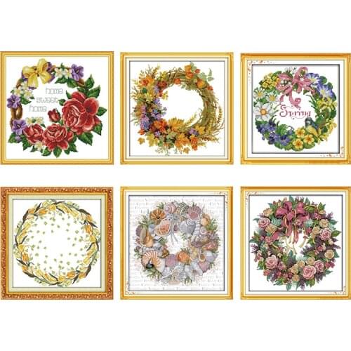 Joy Sunday Stamped Cross Stitch Kits Garland Printed 11CT 14CT Print Counted Cross Stitch Kit Handmade Embroidery Needlework Set