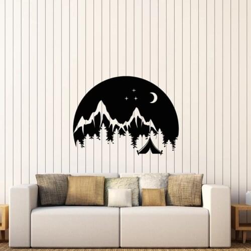Nature Wall Decal Camping Travel Landscape Mountains Forest Moon Stars Vinyl Glass Stickers Bedroom Living Room Home Decor M059