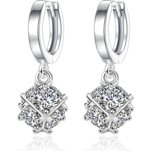 Newest Plata 925 Silver Crystal Clip Earrings Jewelry For Women Girl Gift Party Jewelry