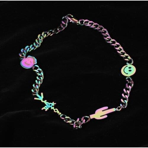 Harajuku Quenched Travis Scott Cactus Happy Smiling Face Charms Necklace Women Men Goth Unisex Street Stainless Steel Jewelry