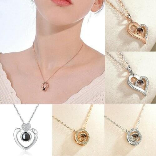 Silver Rose Gold 100 Languages Light I Love You Projection Pendant Necklace Gift