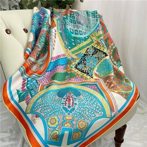 Saddle pad Print 100% Silk Scarf Women Real Silk Shawl Wraps Foulard Square 35"