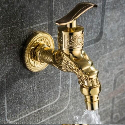 Luxury Decorative outdoor Bibcock Garden faucet tap Antique Brass Finish Bathroom Wall Mount Washing Machine Water Faucet Taps