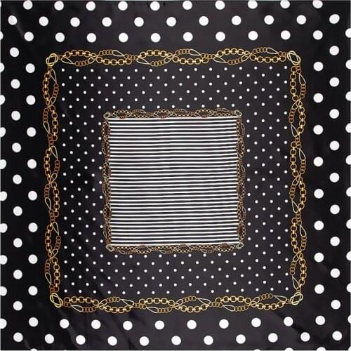 POBING Luxury Dot Print Hijab Women Satin Silk Scarf Shawl Foulard Femme Square Tie Band Head Scarves Wraps 90*90CM