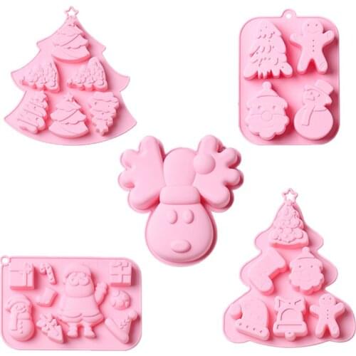 DIY Christmas Silicone Cake Mold Various Santa Claus Elk Christmas Tree Cartoon Non-stick Baking Tools Kitchen Holiday Tools