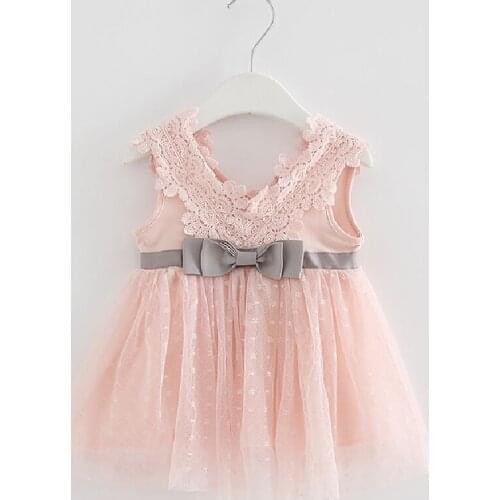 Retail-summer newborn V-neck bow lace princess infant dress baby girls dress Honey Baby clothes baby dress