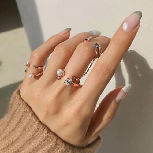 925 Sterling Silver Combination Open Rings Pearl Zircon Long Tassel Chain Finger Ring for Women Best Party Jewelry Gifts S-R907