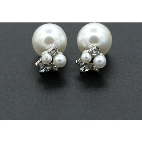 Big Simulated Pearl Crystal Rhinestone Small Simulated Pearl Ball Golden Silver Plated piercing Stud Earrings Women Jewelry