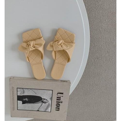 2021 Elegant Bow Women Slippers Indoor Outdoor Flip-flops Beach Slippers Fashion Student Home Casual Sandals Bow Flat Shoes