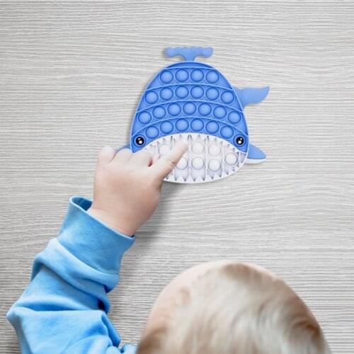 Silicone Whale Shape Light Blue Luminous Push Bubble Sensory Toy Anti-stress Relaxing Puzzle Fidget Autism Toys dropshipping