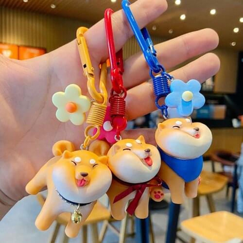 Cute Cartoon Shiba Inu Keychain Women Girl PVC Resin Animal Toy Pet Dog Lover Key Ring Holder Excellent Gift for Car Accessories