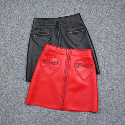 Autumn Womens High Quality Sheepskin A-line Skirts Chic genuine leather High-rise skirt C906