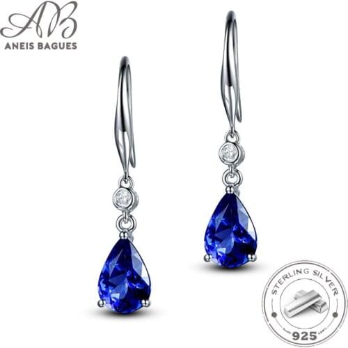 Aneis Bagues 100% 925 Sterling Silver Water Drop Sapphire Drop Earrings For Women Sparkling High Carbon Diamond Wedding Jewelry