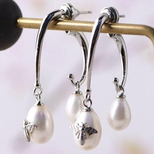 2020 new real S925 pure silver jewelry vintage earrings for women Fashion Water Drop Freshwater Pearl Silver Woman Stud Earrings
