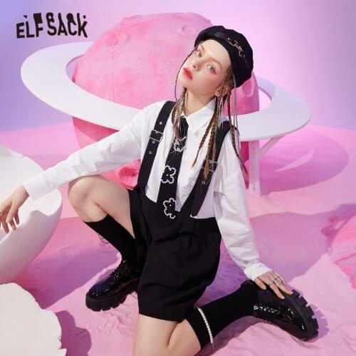 ELFSACK Solid Chic Tie Front Casual Overall Women Matching Sets 2021 Spring ELF Vintage Pearls Korean Ladies Daily 2 Piece Suits
