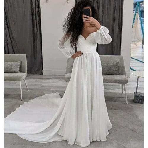 Elegant Long V-Neck Mermaid Wedding Dresses with Sleeves Custom Ivory Pleated Floor Length Buttons Back Bridal Gowns for Women