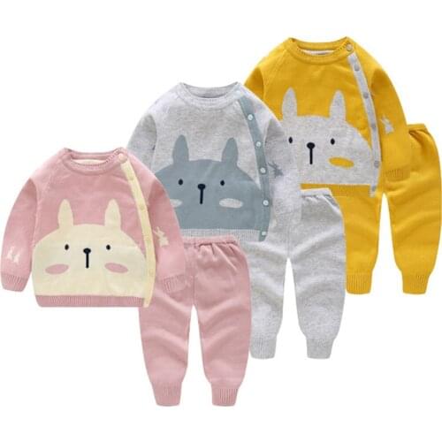 Winter Newborn Baby Clothes Sets 2pcs Knitted Long Sleeve Sweaters+Pants New Autumn Knitting Infant Boys Girls Suits Z711