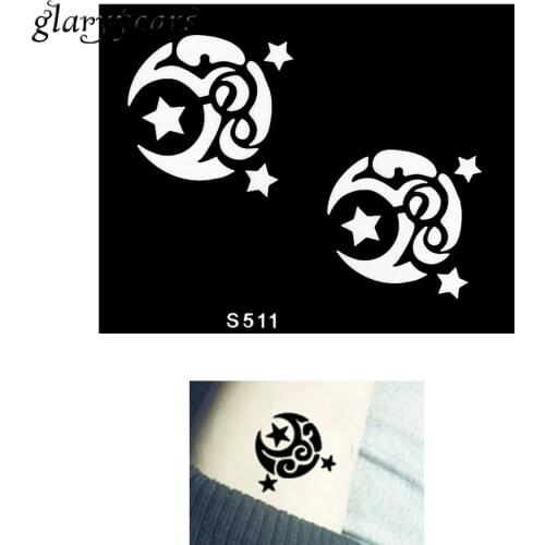 1 Piece Small Henna Tattoo Stencil Moon Star Pattern Design Women Body Art Healthy Tattoo Stencil Waterproof Christmas Gift S511