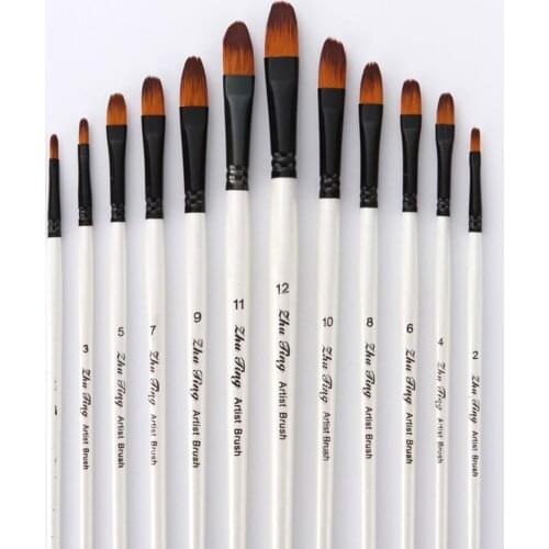 12Pcs Wood Handle Watercolor Paint Brush Pen Student Artist Beginner Stationery Support Dropshipping School Supplies