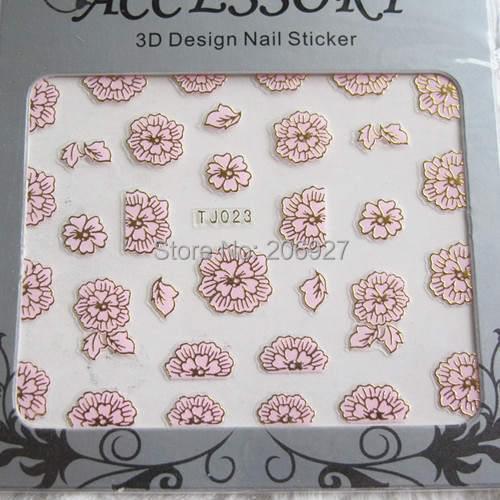 2PCS TJ023 Pink&Gold Nail Art Cute Sticker Nail Art Sticker
