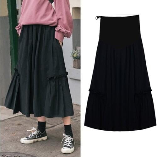 2021 Spring Black A Line Cotton Maternity Skirts Elastic Waist Belly Skirts Clothes for Pregnant Women Chic Loose Pregnancy