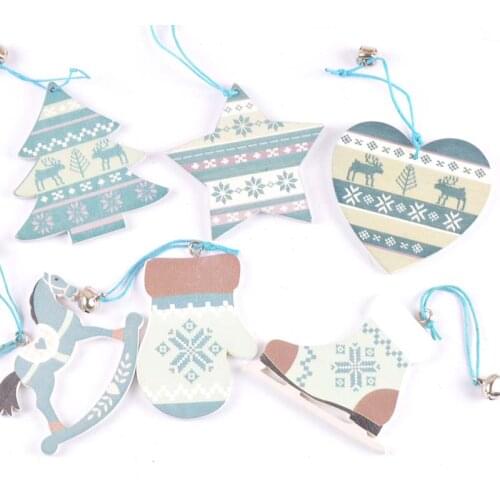 3pcs Lovely Blue Painting Wood Slices Pendant Hanging Ornaments New Year Gift For Christmas Tree Xmas Craft Home Decor m2529