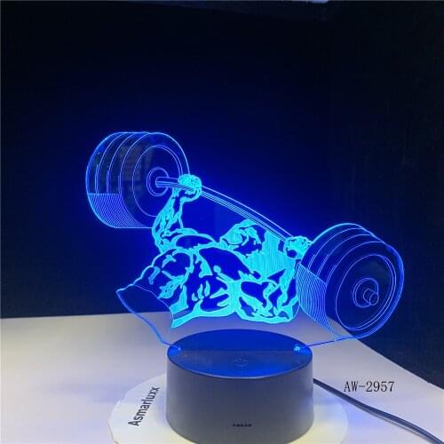 3D Night Light 7 Color Changing Acrylic USB Novelty Weight Lifting Visual Desk Lamp Home Decor Sleep Lighting Gym Gifts AW-2957