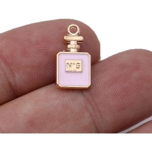 5PCS Pink Enamel Perfume No.5 Charms Pendant for Bracelet Necklace Jewelry Making Earrings DIY Handmade Craft