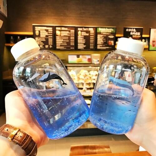 600ml Kawaii Dolphin Bottle Creative Gradient Color Glass Water Bottle With Silicone Sleeve High Capacity Men Women Sport Cups